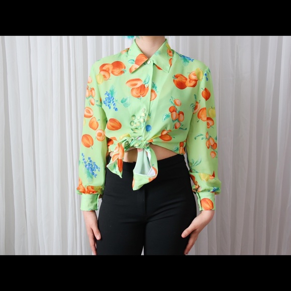 80’s / 90’s Green Fruity Button-Up Blouse - Picture 6 of 8